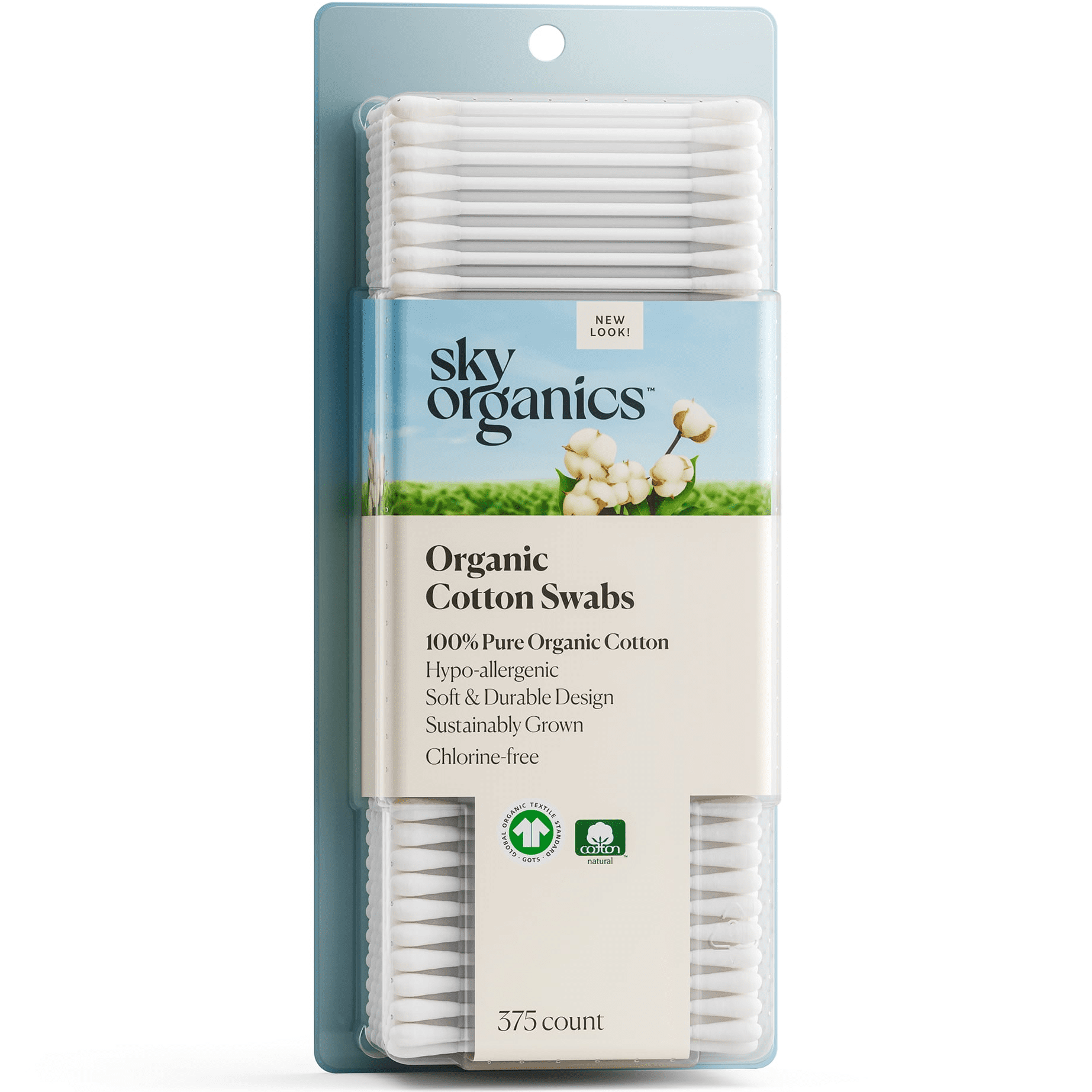 (2 pack) Sky Organics Pure and Organic Cotton Swabs for Sensitive Skin, 375 Count