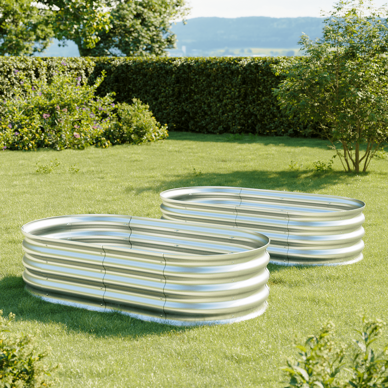 Set of 2, 4x2x1ft Outdoor Metal Raised Garden Bed Planter Box for Vegetables, Flowers, Herbs