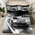 thumbnail image 2 of Race Sports Car Bed Racing Car Sheet Set Extreme Speed Sports Car Bed Sheets Set with Deep Pocket, White Black Cool Sports Sheets Automobile Vehicle Racer Top Fitted Sheet King 4Pcs, 2 of 5
