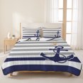 thumbnail image 3 of Twin Quilt Set 68''x86'', Anchor Gray Lightweight Summer Bedspread Coverlet Set with 2 Pillow Shams, Modern Navy Blue White Striped Nautical Breathable All Season Quilt Bedding for Dorm/Bedroom, 3 of 9