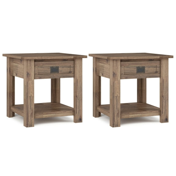 Monroe 22 inch Solid Acacia Rustic End Table in Rustic Natural Aged Brown (Set of 2)