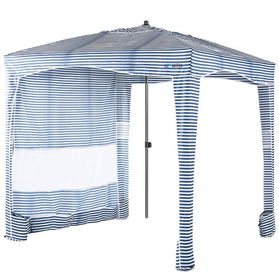 UPWELL Tienda de campaña de playa, toldo de fácil instalación, refugio solar, sombra de cabaña fresca con protección UV UPF 50+, sombrilla de playa portátil, muro solar al aire libre con bolsillos de