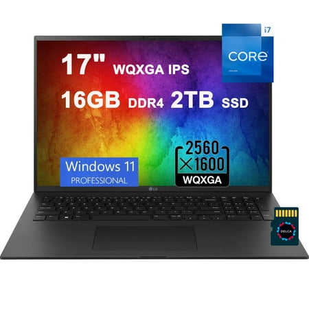 LG Gram 17 Business Lightweight Laptop | 17" WQXGA IPS | 13th Gen Intel 12-Core i7-1360P | 16GB DDR4 2TB SSD | Backlit Thunderbolt4 USB4 HDMI Long Battery Life Win11Pro Black + 32GB MicroSD Card