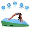 thumbnail image 6 of Gymnastics Wedge Mats 48" X 24" X 14" Folding for Home Use | Incline Mat Cheese Wedge With Zip Fastener, Waterproof Vinyl Cover, EPE Foam for Exercise, Tumbling, Yoga, Pilates, Blue Green, 6 of 7