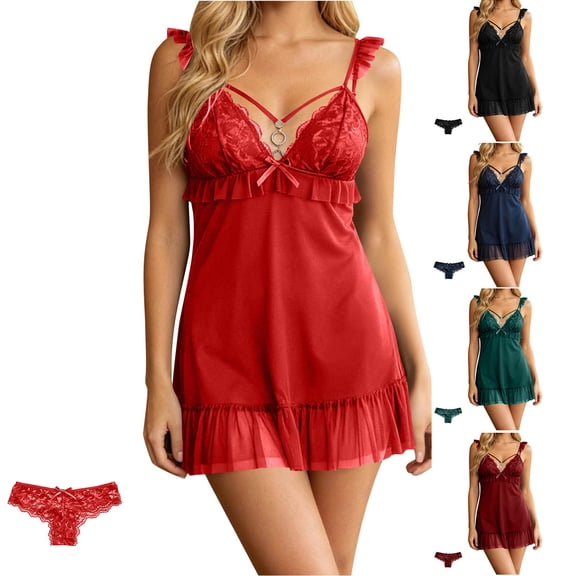 Bovxnpu Women's Nightgowns Sleepshirts Lace Mesh Nightgown Dress Loungewear Sleepwear