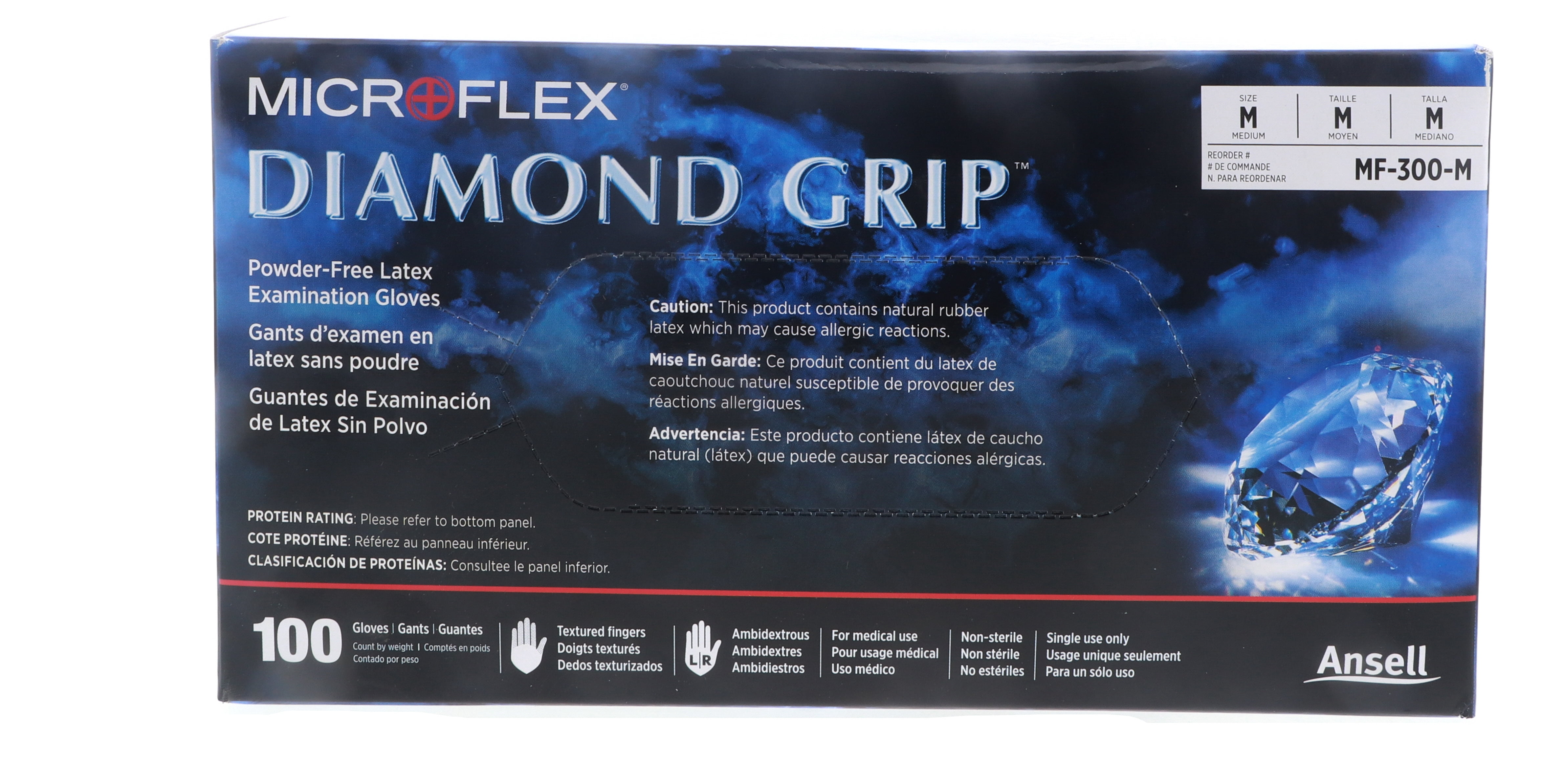 Microflex Diamond Grip Powder-Free Latex Examination Glove, Medium, White (100pcs)
