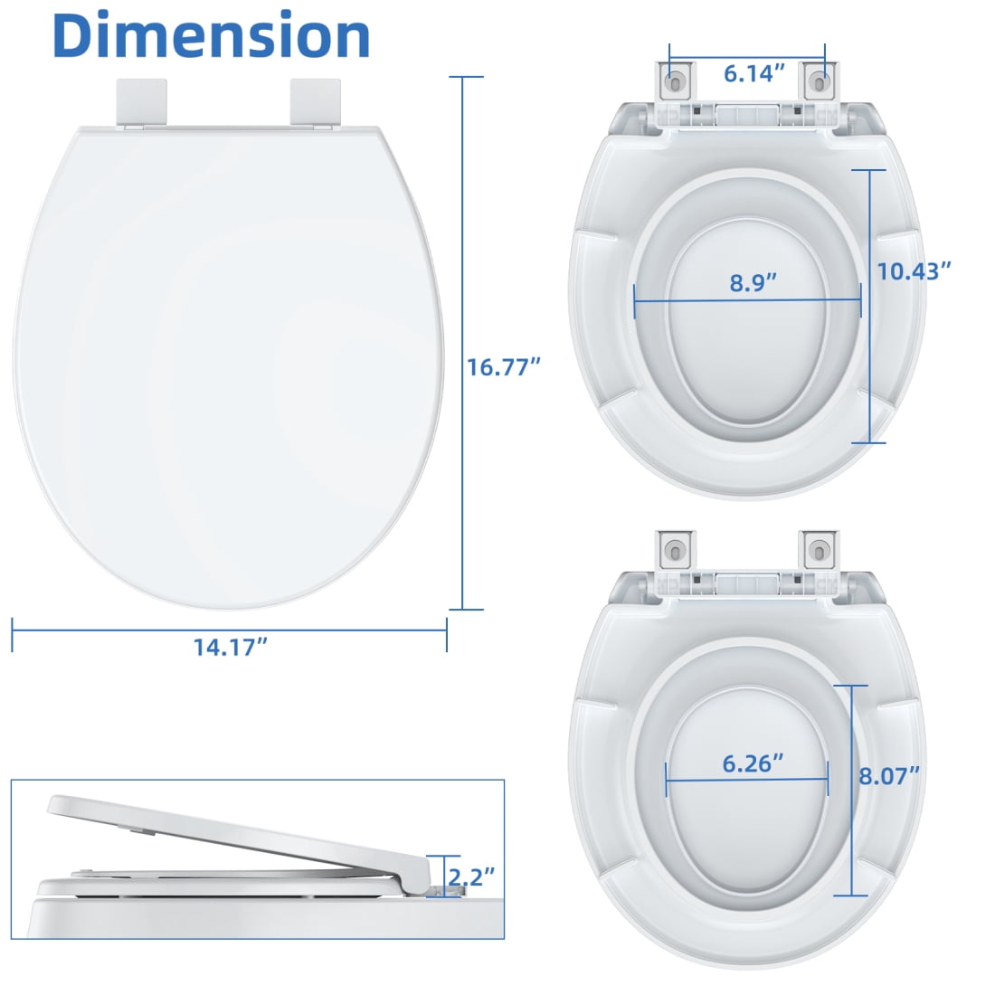17 inch Toddler Toilet Seat with Potty Training Seat Round, 2 in 1 Toilet Seat for Family Built-in Baby Seat Removable, Soft Close + Easy Clean, PP Safe Material, White