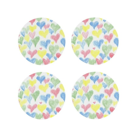 

Fuzoiu Hand Drawn Colored Hearts Print Leather Coasters Set Drink Coasters Set of 4 for Tabletop Protection Durable PVC Coasters Home Décor and Housewarming Gift-Round Shape