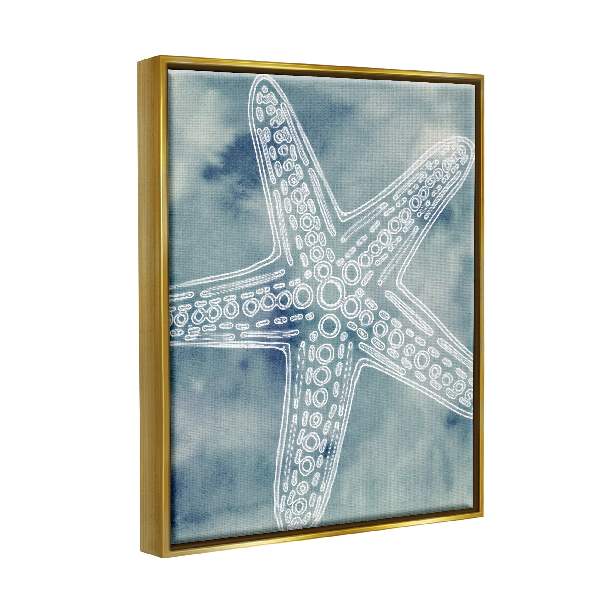 Stupell Industries Detailed Starfish Pattern Circles Blurred Watercolor Background Graphic Art Metallic Gold Floating Framed Canvas Print Wall Art, Design by Ziwei Li