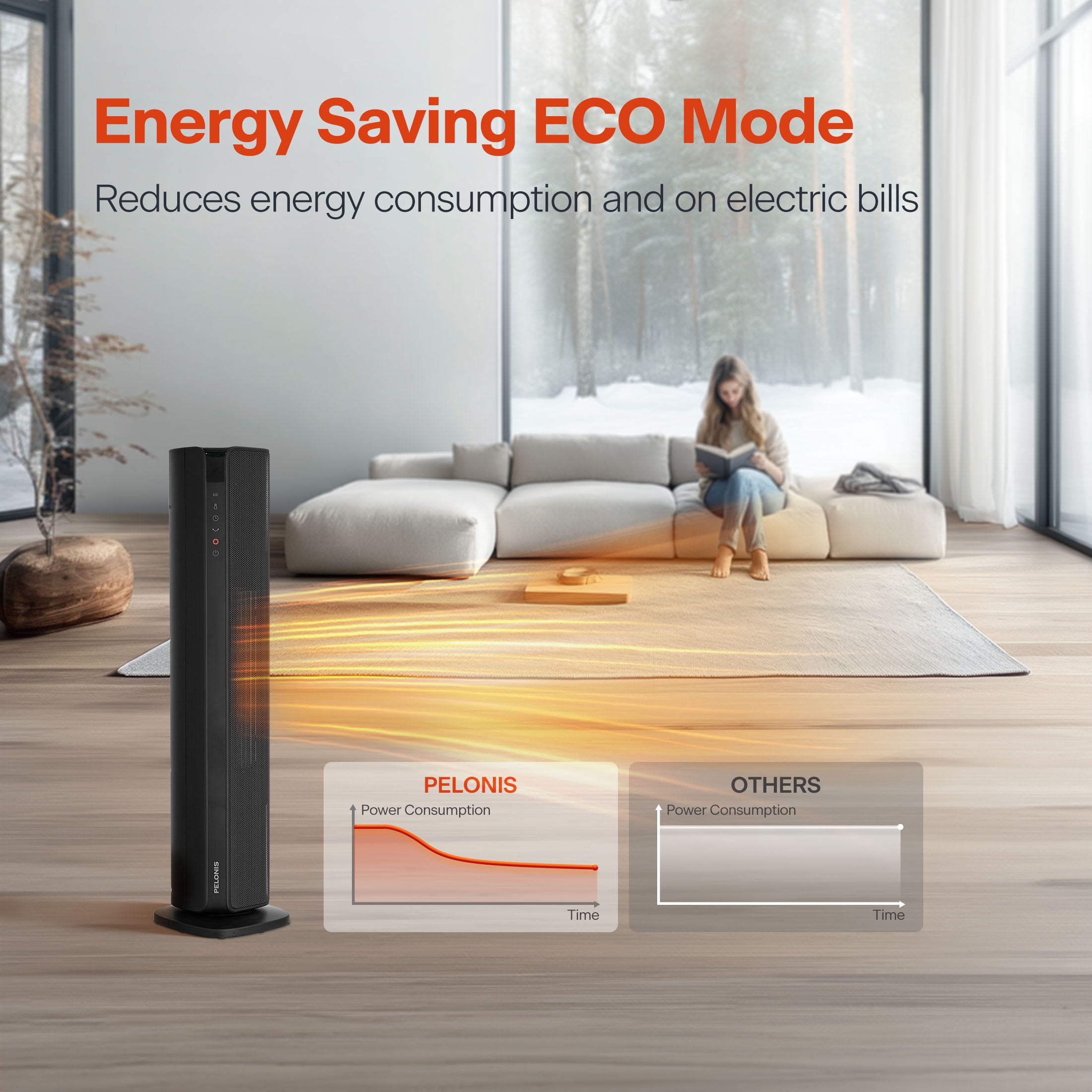 (3 pack) Pelonis 30” Tower Heater, 3 Heat Settings, Digital, Auto Shut Off, 1,500 Watts, Black