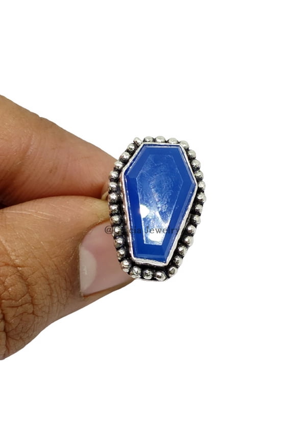 Blue Chalcedony Gemstone Metaphysical Coffin Ring, Wedding Ring, Statement Ring, Beautiful Gift For Women, Promise Ring, Anniversary Ring, Birthday Gift Ring For Her (Blue Chalcedony, Size 7)