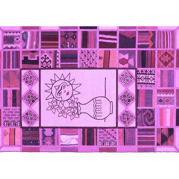 Ahgly Company Indoor Rectangle Patchwork Purple Transitional Area Rugs, 4' x 6'