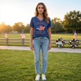 thumbnail image 5 of Bexdxz Women's 9.11 Never Forget Printed V-Neck Short Sleeve T-Shirt Patriotic American Flag 2001-2026 25Th Anniversary Honor Tee for Everyday Wear Dark Blue M, 5 of 7