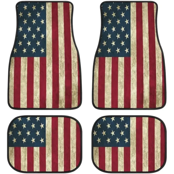 Aged American Flag Universal Patriotic Car Floor Mats Set of 4 Fit for Suvs Vans Sedans Trucks