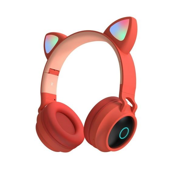 Bluetooth 5.0 Auriculares inalámbricos con orejas de conejo y gato LED con micrófono para niños y niñas