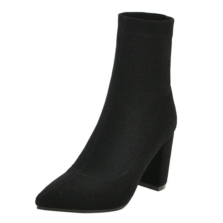 Ladies black sock ankle boots top