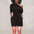 thumbnail image 5 of Rigardu Women's Spring/Summer Leisure Breathable Shoulder Button Shorts with Belt Set Black + XL, 5 of 7