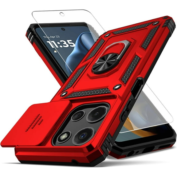HCTian for Moto G 2025 Case,with Camera Lens Cover HD Screen Protector,[Military Grade] Car Mount Kickstand Shockproof Protective Case for Motorola G 2025