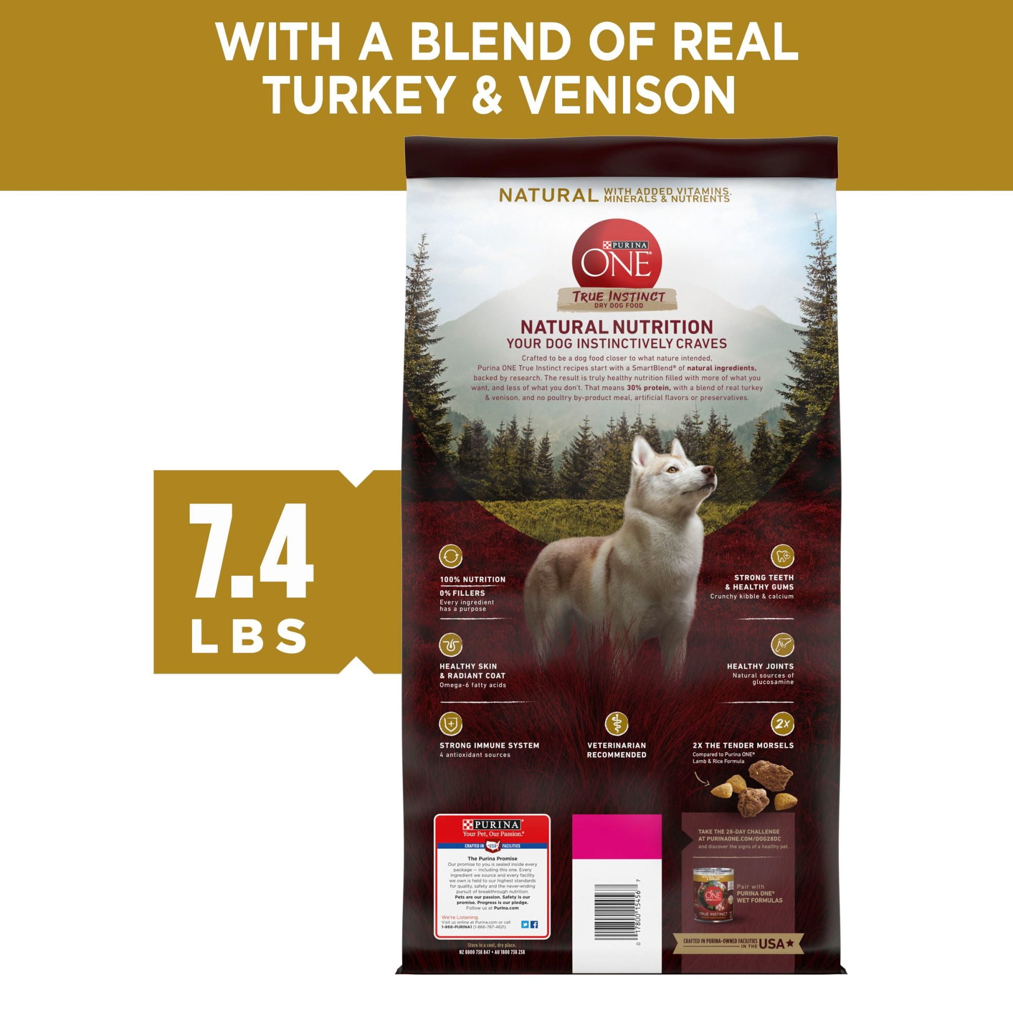 (4 pack) Purina ONE True Instinct With A Blend Of Real Turkey and Venison Dry Dog Food, 7.4 lb, 4 Pack