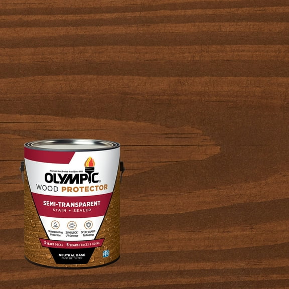 Olympic 1 Gallon ST-2021 Royal Mahogany Exterior Semi-Transparent Wood Protector Stain Plus Sealer in One