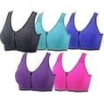 thumbnail image 1 of Women 5 Pack Zip Front And Removable Pads Tank Top Racerback Sports Bra, 5 Pack(purple+red+green+gray+blue), 1 of 5