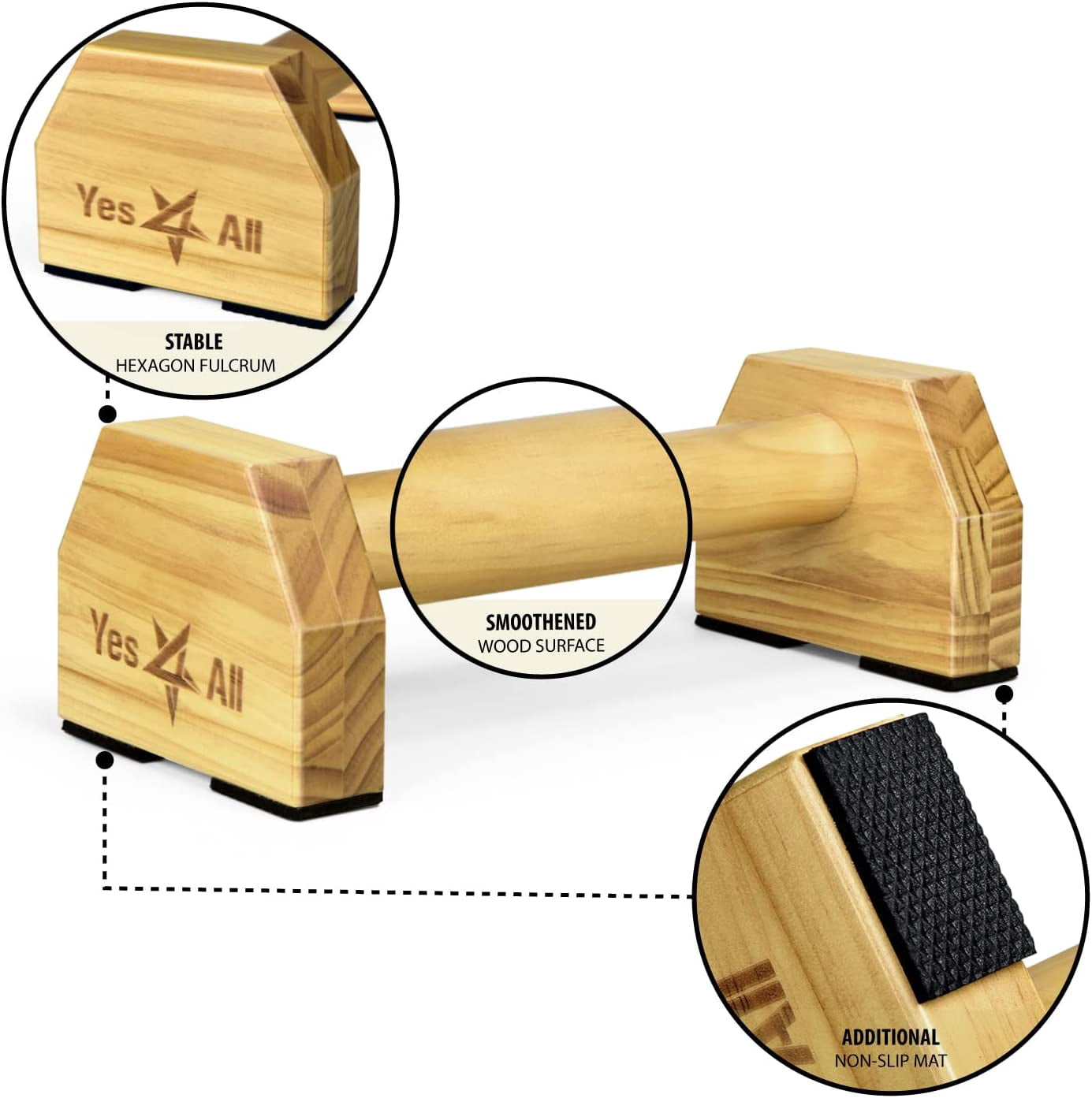 Yes4All Wooden Parallettes, Natural, Pair