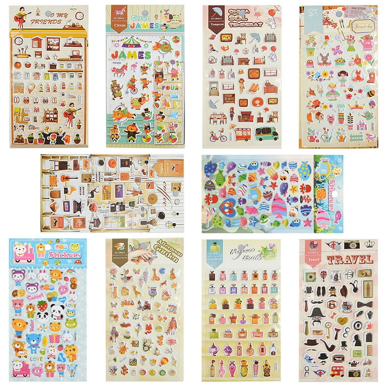 QLOUNI 20 Sheets 3D Puffy Stickers for Children Reward Stickers
