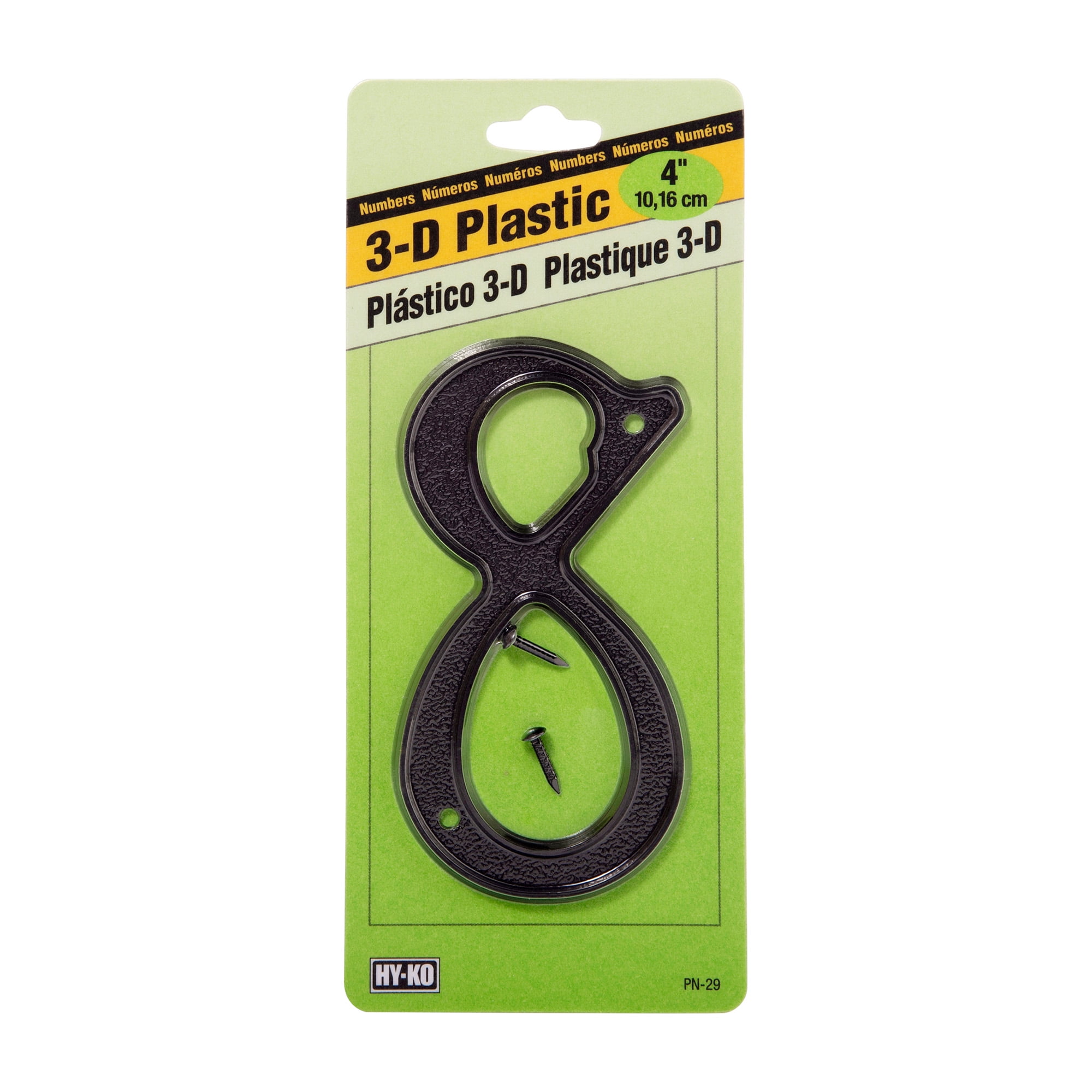 HY-KO 4' House Address Number 8, Black Textured Plastic, Includes Nails