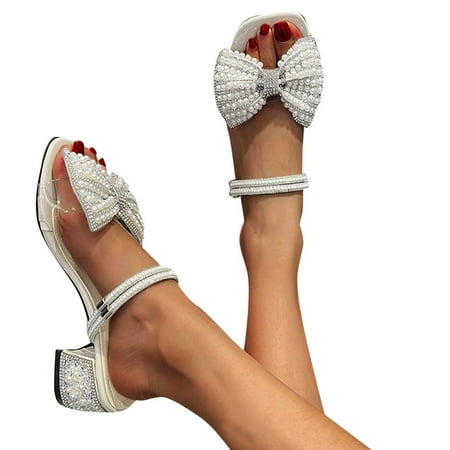 

Christmas Fashion Women Breathable Lace Up Shoes Rhinestone Bowknot Heels Casual Sandals