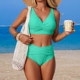 thumbnail image 5 of Mceream Fashion Women's Sleeveless Solid Bikini Swimsuit Push-Up Padded Swimwear Swimsuit Blouse Pants V-Neck Knot Front Two-Piece Sets Mint Green XL, 5 of 9