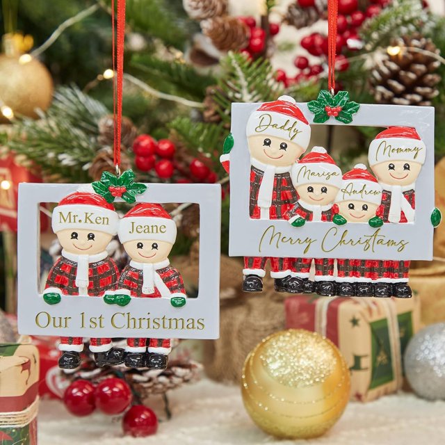Adornos navideños personalizados Firelace Nombre grabado Resina Decoración para árbol de Navidad Regalos Niños Decoraciones festivas de Acción de Gracias Colgantes Fiesta Hogar Creativo