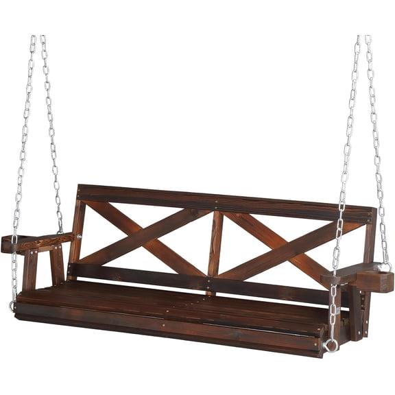 VINGLI 5 ft Porch Swing Outdoor with Cup Holders, Support 880 lbs, Cottage Farmhouse Style