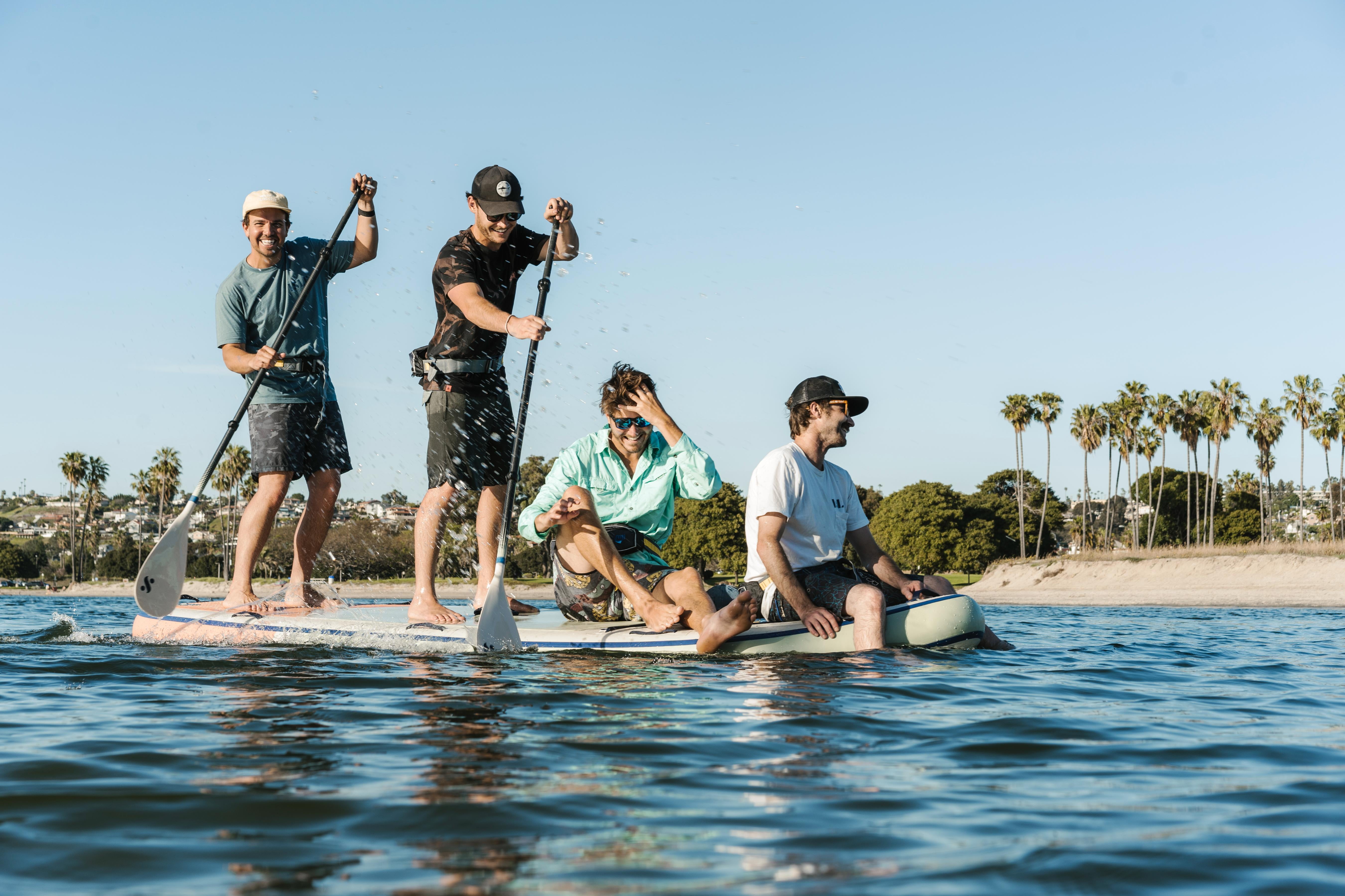 ISLE Megalodon Inflatable Stand Up- 1,050lbs Max Capacity—12'Lx45"Wx8" OR 15'Lx56"Wx8"(Seafoam/Peach, 15')