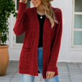 thumbnail image 4 of MRULIC cardigan for women Fashion Women Long Sleeve Casual Winter Cardigan Pocket Solid Color CoatWomen's Cardigan Wine + US:12, 4 of 7