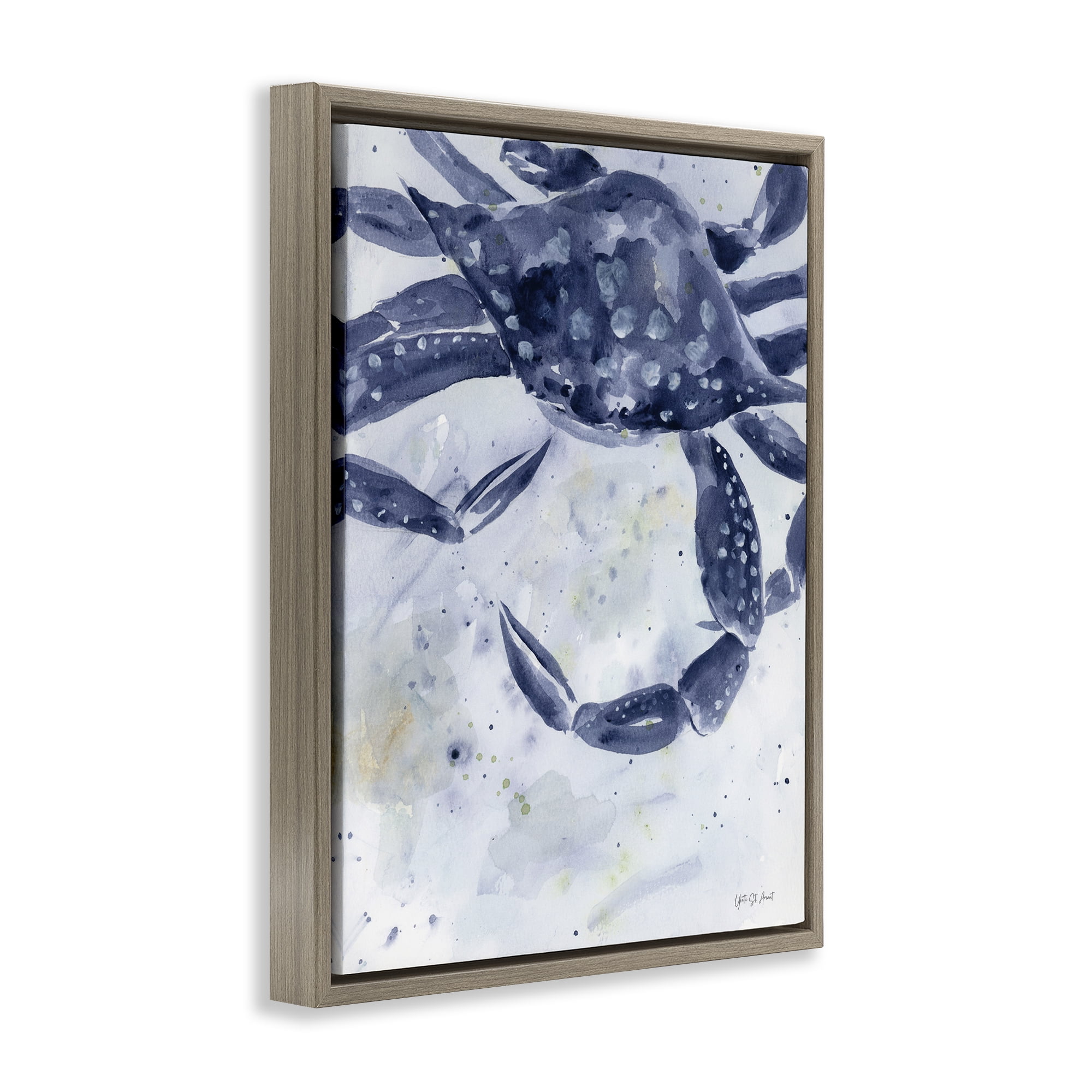 Stupell Industries Swimming Blue Crab Animals & Insects Painting Brown Floater Framed Canvas Art Print Wall Art, 17 x 21