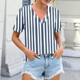 thumbnail image 5 of Womens Striped V-Neck Top - Short Sleeve Soft Stretch Blouse Casual Breathable Navy Blue White,Size L, 5 of 8