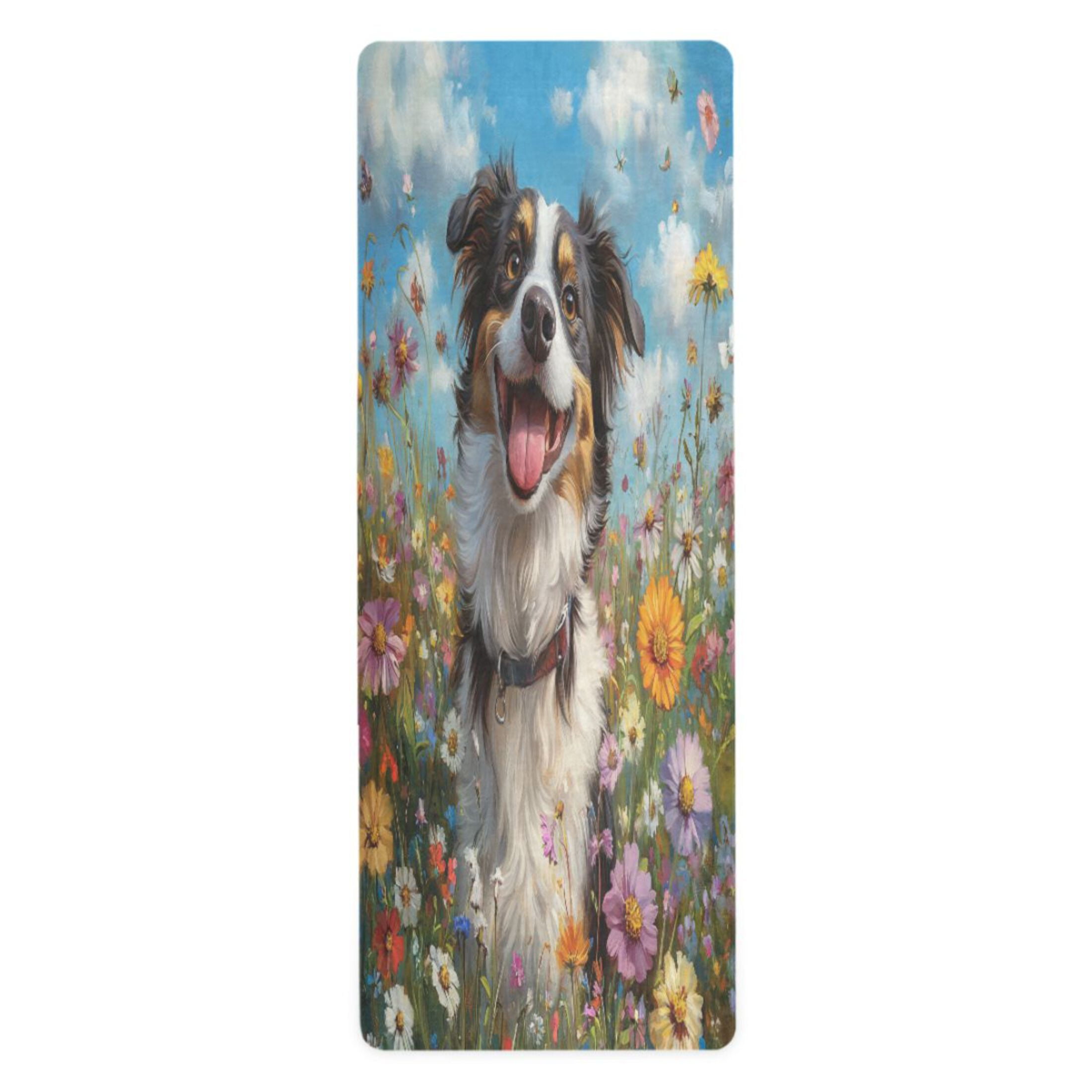 BZSMCE Yoga Mat Women Oyful Pup in A Flower Field Fitness Mat