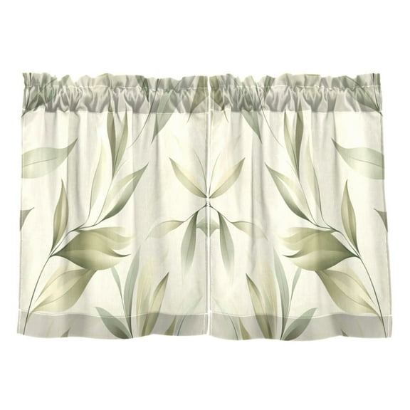 Simple Leaves Pattern Kitchen Curtains Tier Set 27x24 Inch 2 Panels Semi Sheer Light Filtering Privacy UV Protection