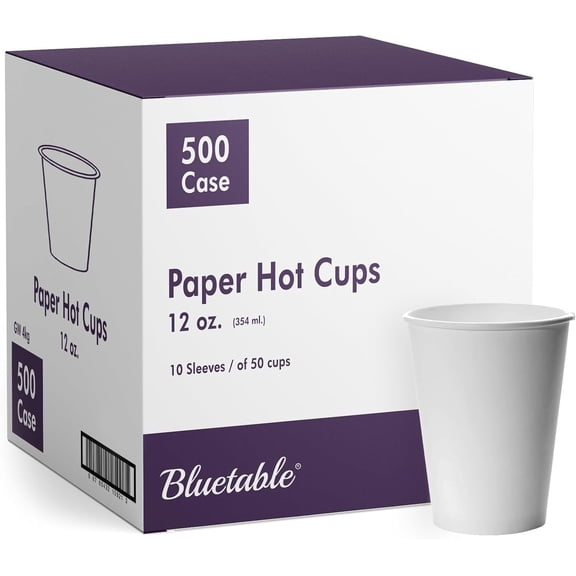 Coffee Cups 12 oz. Bulk Hot Paper Cups (500 Case/Pack) - Disposable Cups 12oz - Hot Beverage Hot Chocolate Hot Drink Cups for Dispenser - To Go Paper Cup White