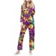 thumbnail image 2 of RKSTN Women's Carnival Pajamas Sets Oversized Lapel Mardi Gras Print Button Long Sleeve Sleepwear T Shirt and Pjs Pant 2 Piece Matching Set Casual Turndown Plus Size Pajama and Pants Loungewear Set, 2 of 9