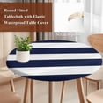 thumbnail image 5 of Navy Blue Stripe Round Fitted Table Cover Simple Style White Striped Waterproof Table Cloth with Elastic Edge Wipeable Tablecloth for Picnic Camping Party Fits 36"-44" Diameter, 5 of 8