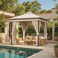 thumbnail image 5 of Devoko 8×8 ft Outdoor Pop Up Gazebo with Mosquito Netting，Double Roof Gazebo with Double Curtains for Backyard, Garden and Patio,Khaki, 5 of 7