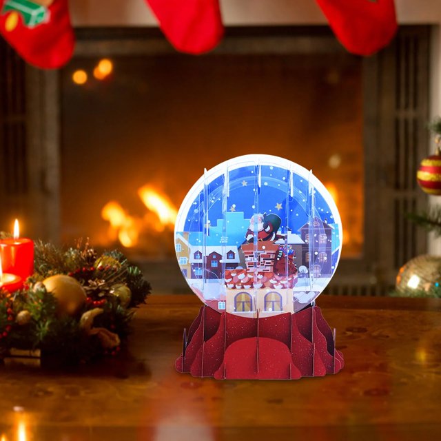 Tarjeta de regalo de Navidad emergente 3D, globo de nieve, feliz vacaciones de Navidad, decoración, regalo, tarjeta de felicitación emergente