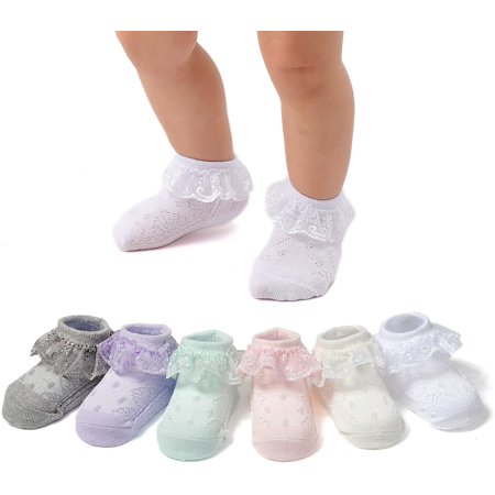 CPDD Baby Lace Socks Baby Girl Double/Eyelet Lace Ruffle Frilly Socks for  Newborn Infant and toddlers Gift Set White/Cream/Pink/Grey/Light  Green/Purple_6 Pk 1-3T 