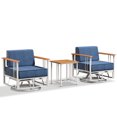 thumbnail image 3 of PARKWELL 3-Piece Outdoor Swivel Glider Chair with Side Table,Patio Oversized Metal Club Swivel Rocker Lounge Chairs with Luxury 6-Inch Thick Cushions for Front Porch Deck,White/Navy, 3 of 9