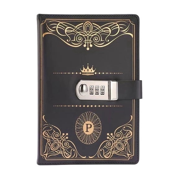 Guodhu Vintage A5 Notebook with Combination Lock, PU Leather Business Journal with Pen Loop and Thick Lined Pages, Secure Password Travel Diary for Work School(Black)