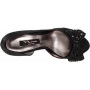 Nina Women's Friedel Black Crystal Beaded Bow Satin Asymmetric d'Orsay Dress Pump