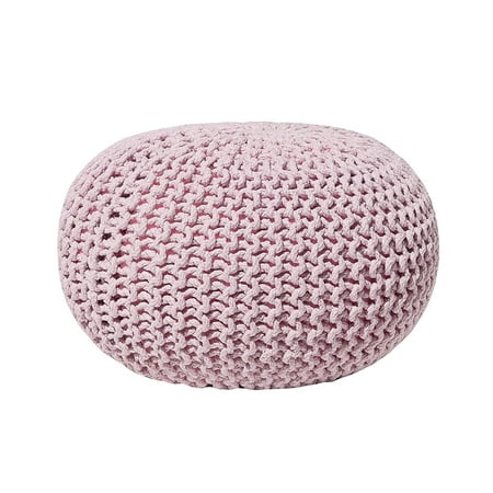 Footrest Pouffe Foot Rest Pouf Floor Ottoman 100% Cotton Braid Cord, Handmade, Footrest, Pouf Ottoman 18x18x13 Knitted Round Pouf Ottoman, Foot Stool Ottoman Pink ()