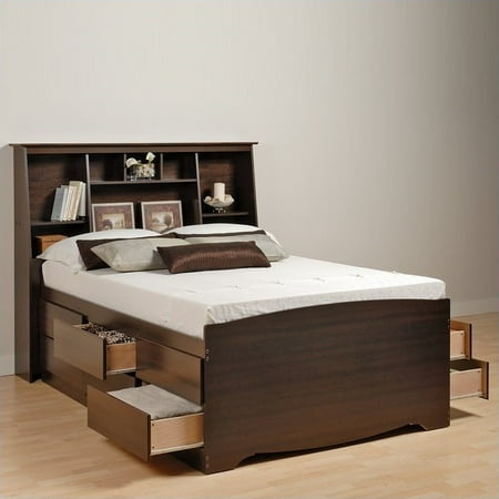 Double Entry Mobile Platform Prepac Manhattan Tall Double / Full Bookcase Platform Storage Bed in Espresso Finish ()