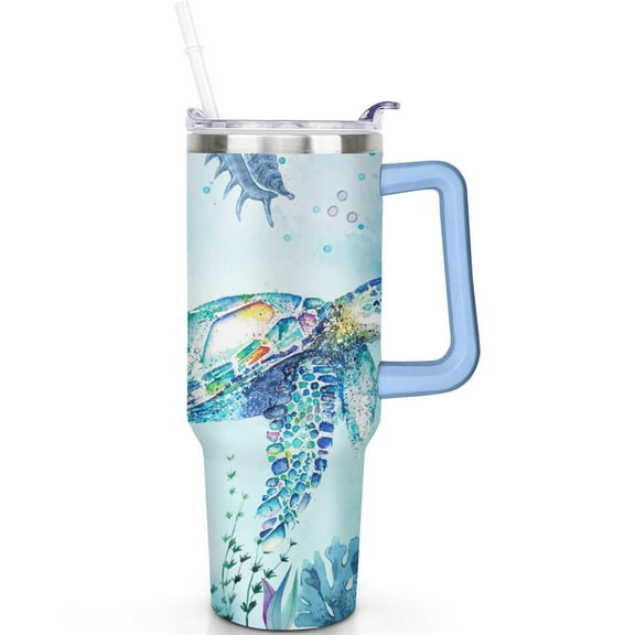 Turtle Theme 40oz Tumbler with Handle Spill Proof Lid 40 oz Turtle Tumbler Straw Double Insulated Travel Cup Turtle Lover Gifts